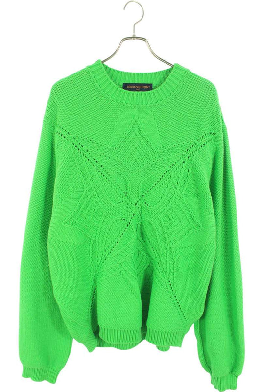 Louis Vuitton embroidery Crewneck Knit Sweater Green Size 5L