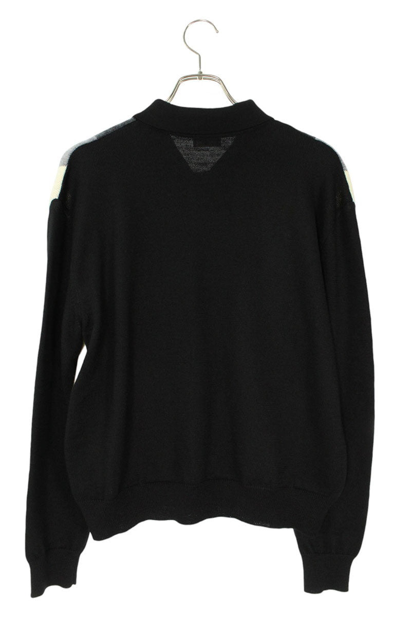 CELINE Stripe Wool Polo Knit Black Gray Multi Size M