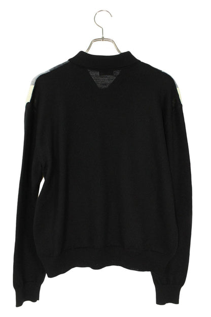 CELINE Stripe Wool Polo Knit Black Gray Multi Size M