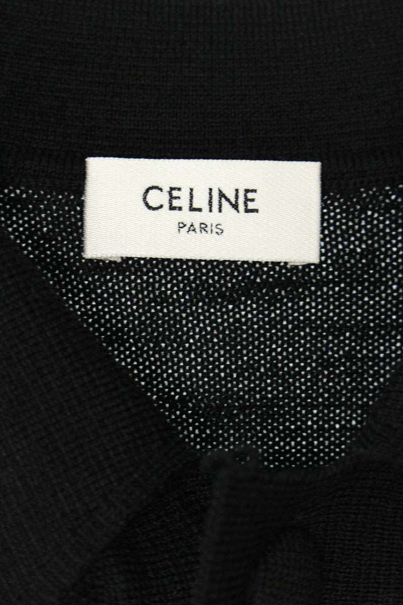 CELINE Stripe Wool Polo Knit Black Gray Multi Size M