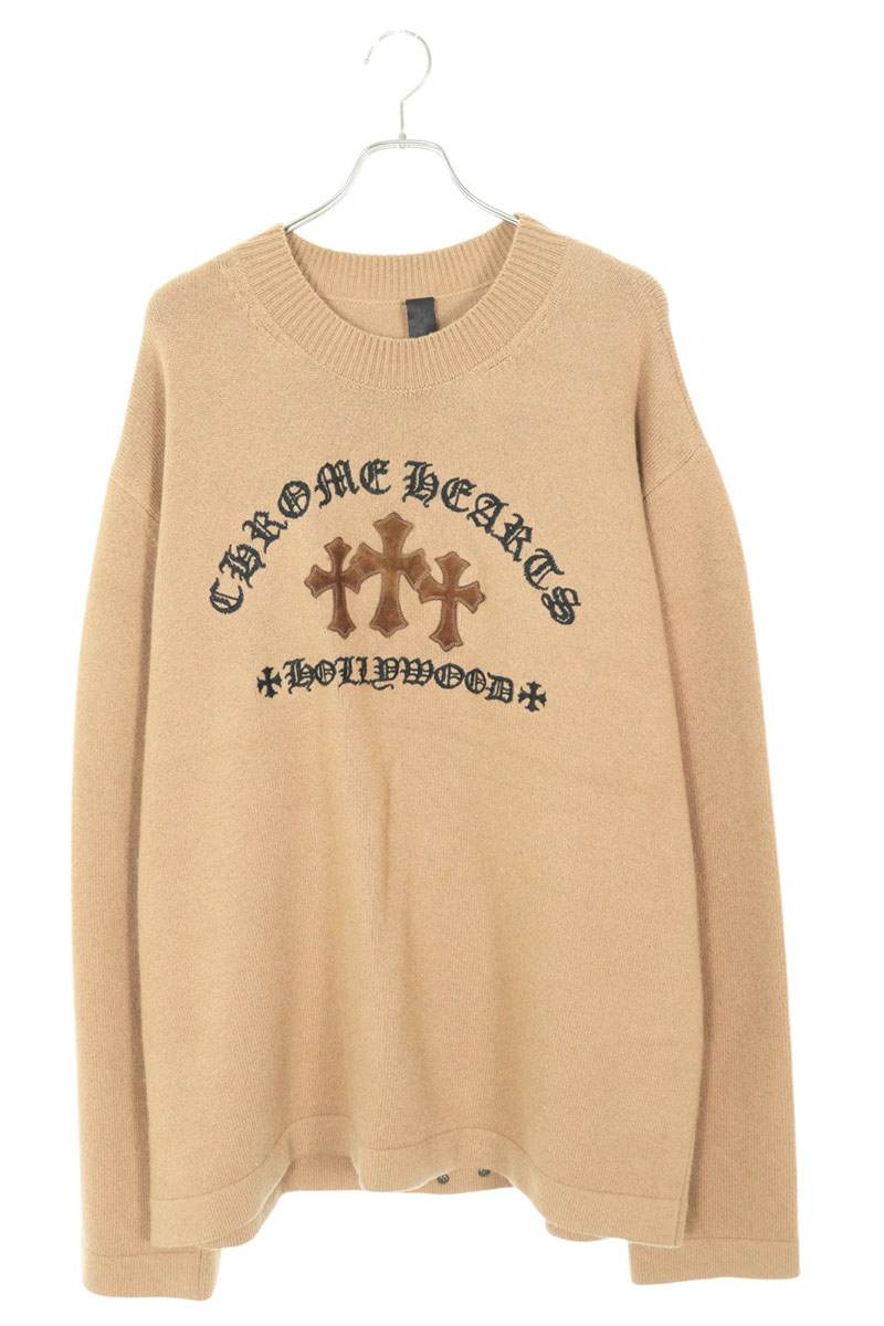 Chrome Hearts SAILIN ON CHSMR Logo Embroidered Knit Sweater Beige Size XL