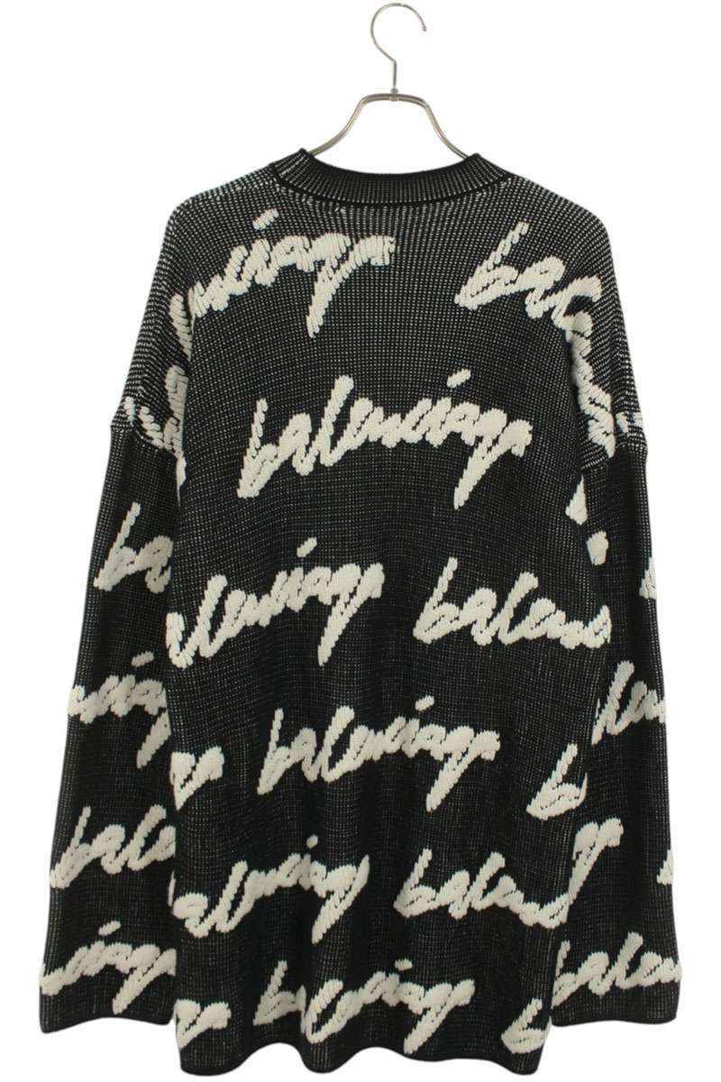 Balenciaga 20AW Logo Oversized Crewneck Knit Sweater Black x White Size S