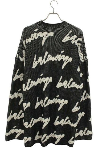 Balenciaga 20AW Logo Oversized Crewneck Knit Sweater Black x White Size S