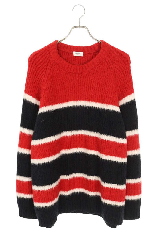 CELINE Stripe Border Crewneck Knit Red Size XL