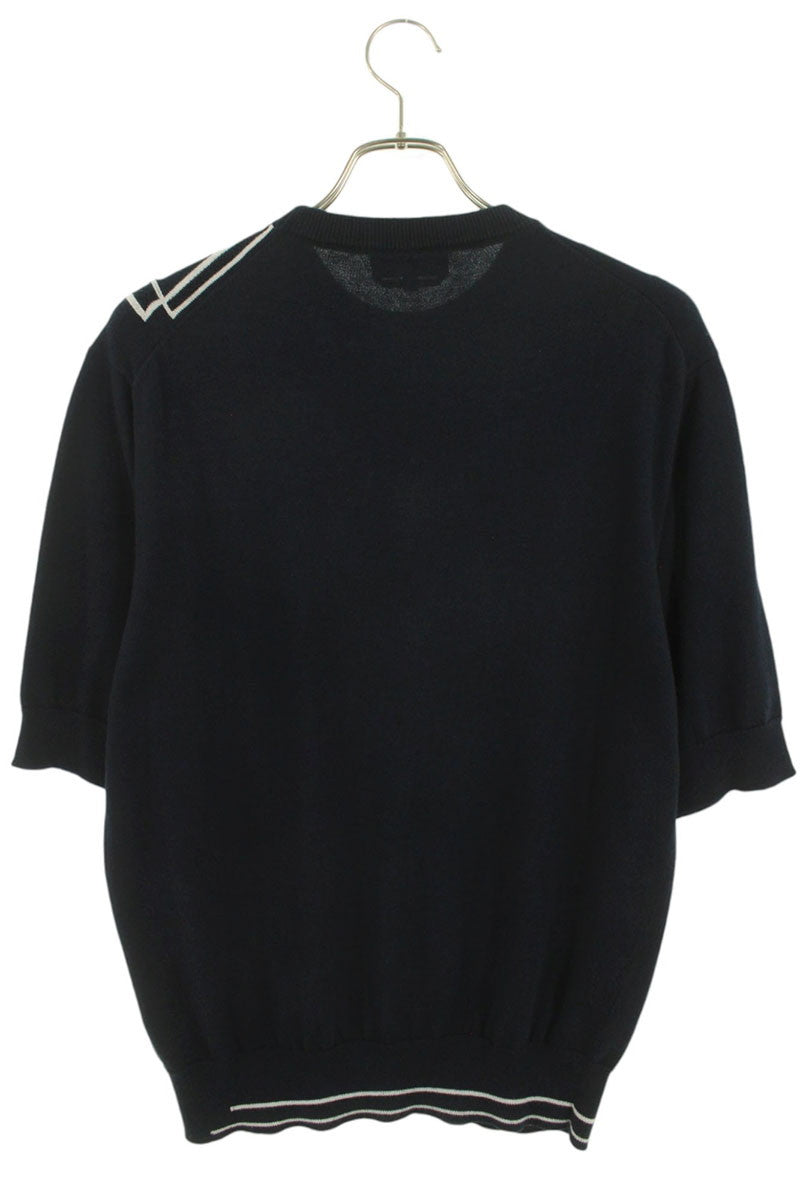 Hermes Graphic Cotton Cashmere Half Sleeve Knit Sweater Blue x White Size S