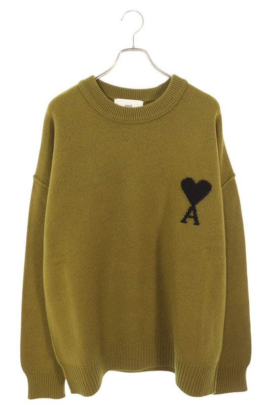 AMI 25AW Embroidered Crewneck Knit Sweater Green Size XXL