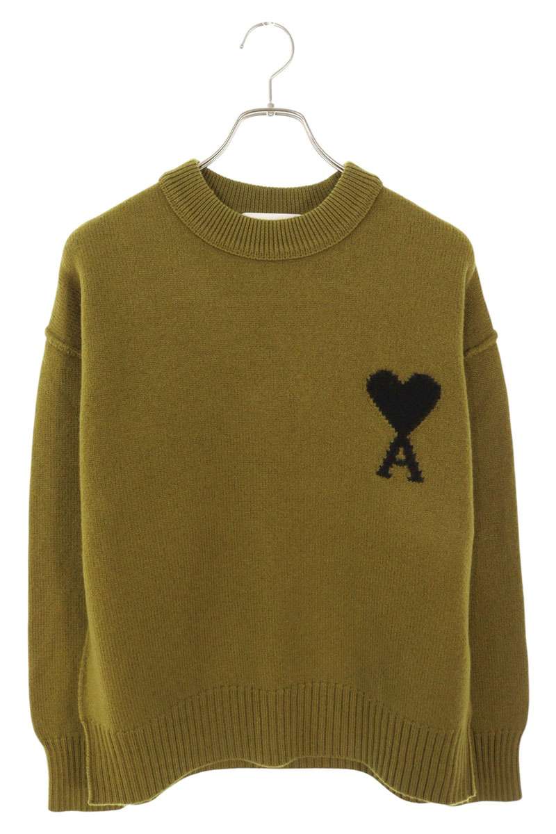 AMI 25AW Embroidered Crewneck Knit Sweater Green x Black Size S