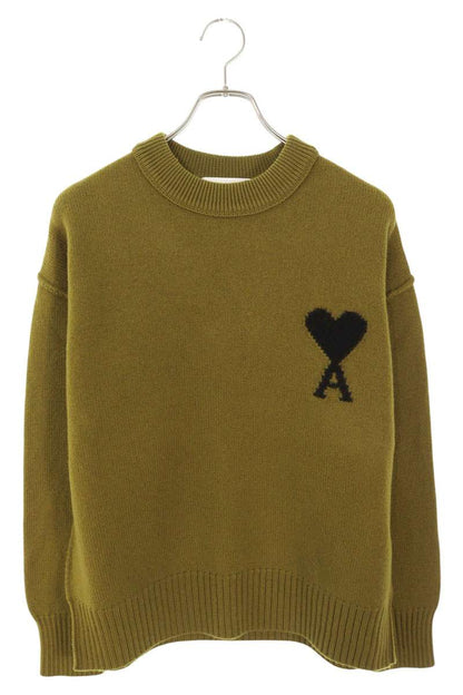 AMI 25AW Embroidered Crewneck Knit Sweater Green x Black Size S