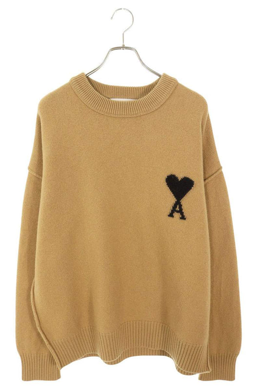 AMI 25AW Embroidered Crewneck Knit Sweater Brown Size XL