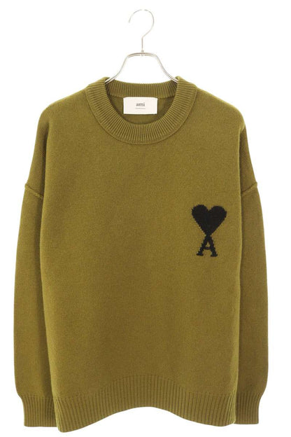 AMI 25AW Embroidered Crewneck Knit Sweater Green Size XL