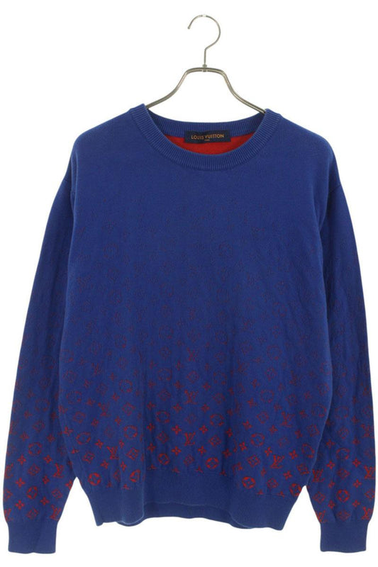 Louis Vuitton 21AW All-Over Print Knit Sweater Blue x Red Size L