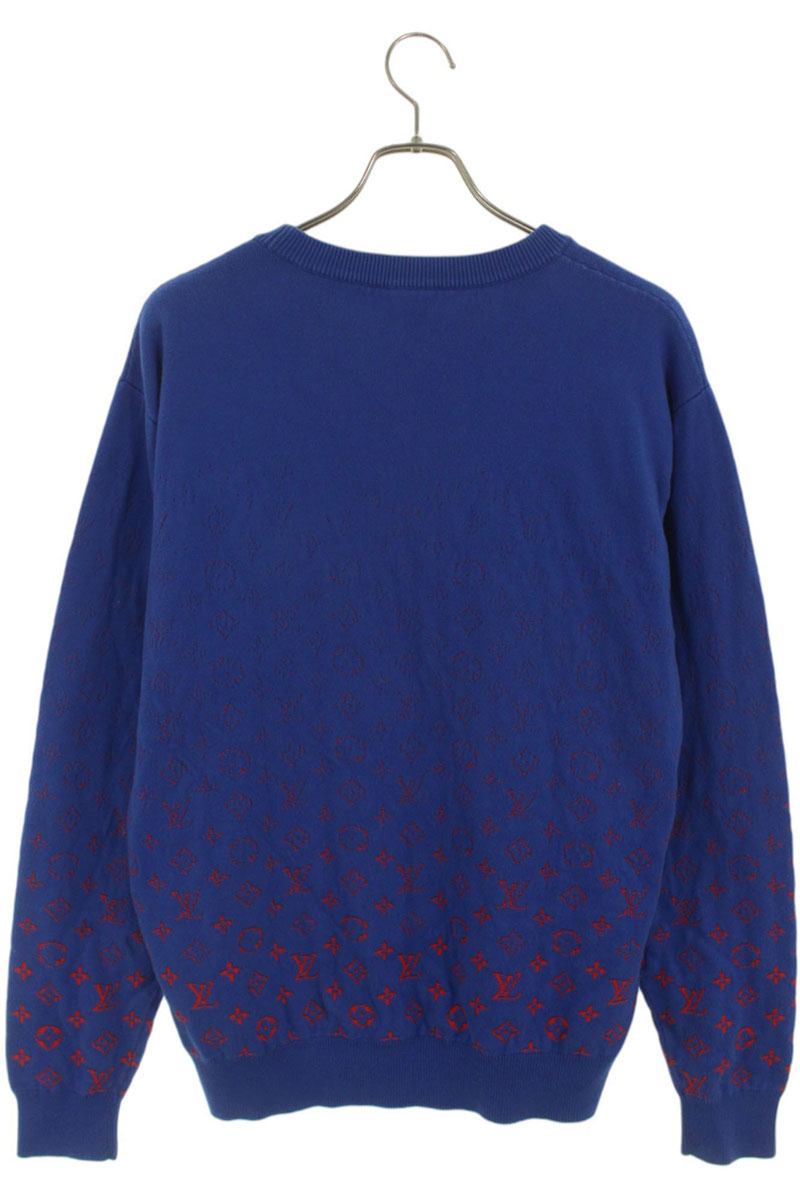 Louis Vuitton 21AW All-Over Print Knit Sweater Blue x Red Size L