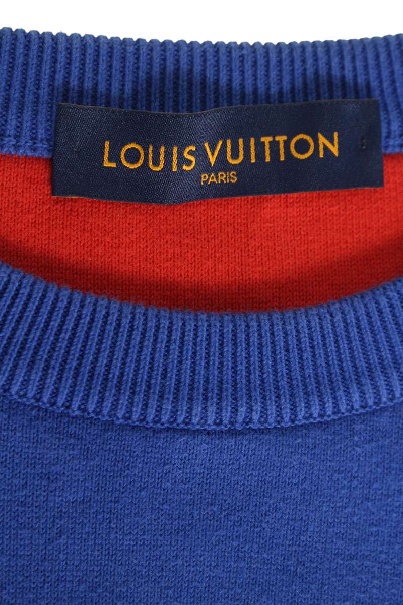 Louis Vuitton 21AW All-Over Print Knit Sweater Blue x Red Size L