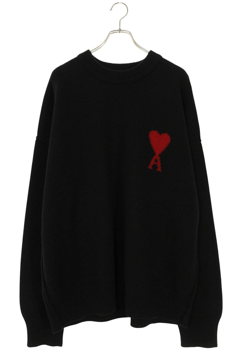 AMI 25AW Embroidered Crewneck Knit Sweater Black x Red Size XXL