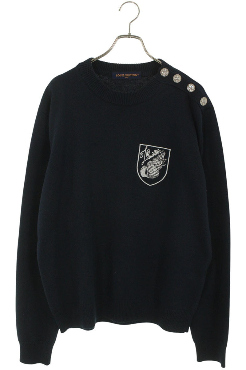 LOUISVUITTON 24AW Front Embroidered Knit Navy Size XL