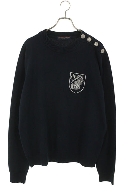 LOUISVUITTON 24AW Front Embroidered Knit Navy Size XL