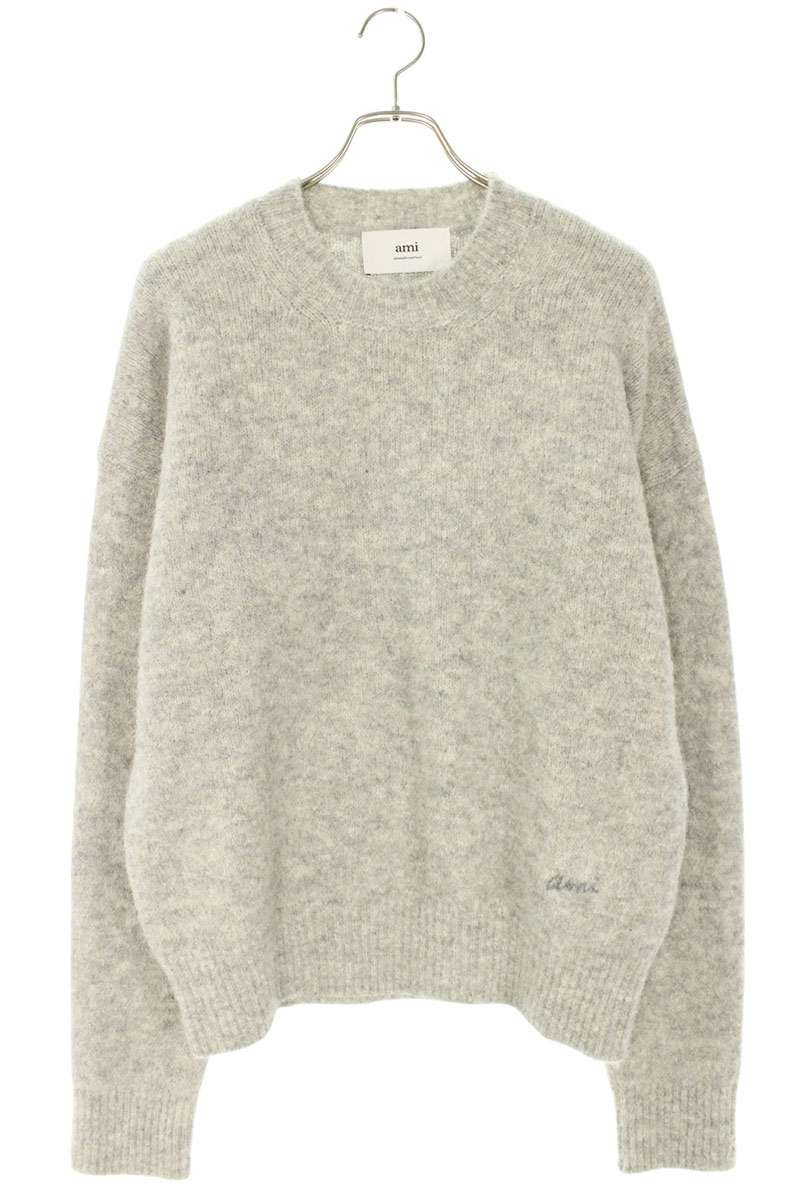 AMI 25AW Logo Embroidered Alpaca Blend Knit Gray Size L