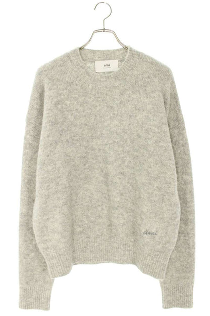 AMI 25AW Logo Embroidered Alpaca Blend Knit Gray Size L