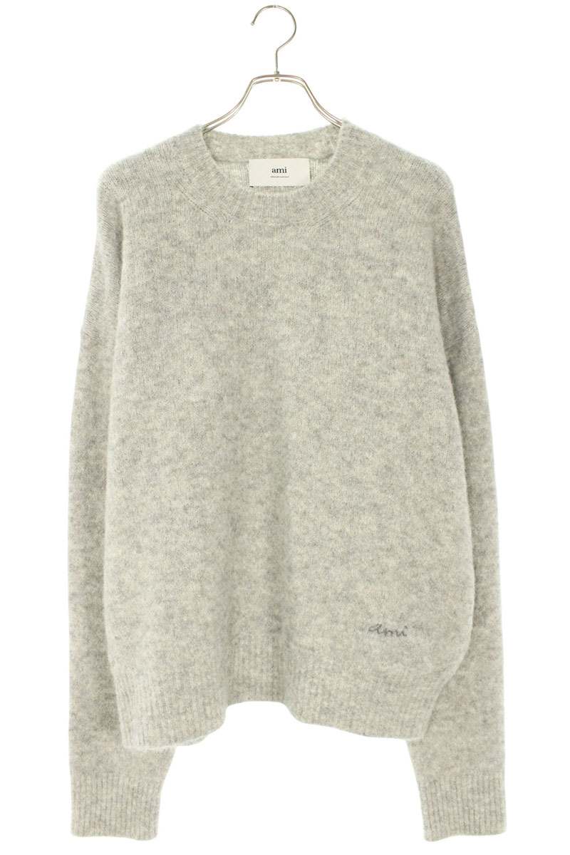 AMI 25AW Logo Embroidered Knit Sweater Gray Size XL