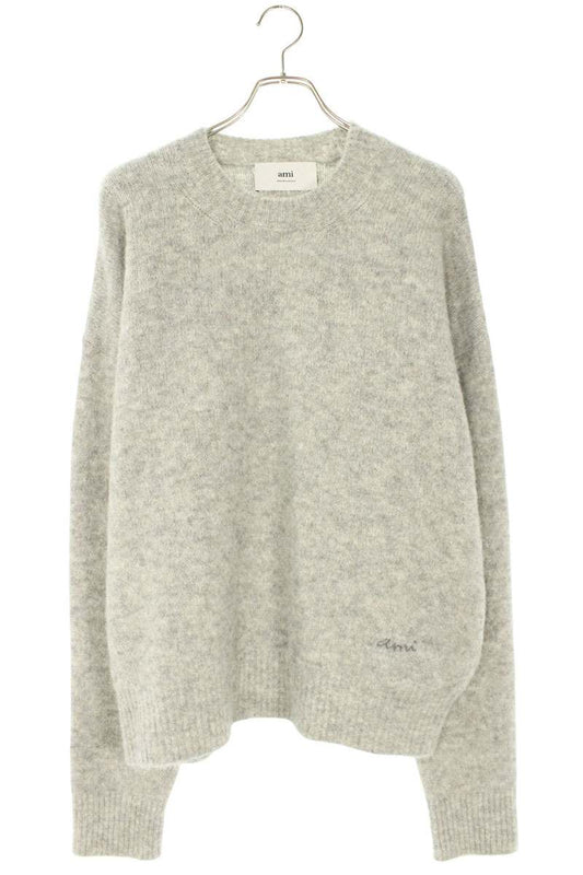 AMI 25AW Logo Embroidered Knit Sweater Gray Size XL