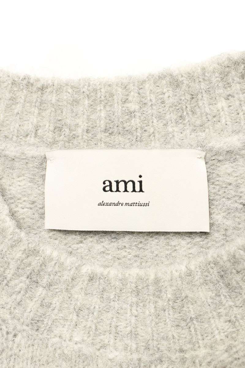 AMI 25AW Logo Embroidered Knit Sweater Gray Size XL