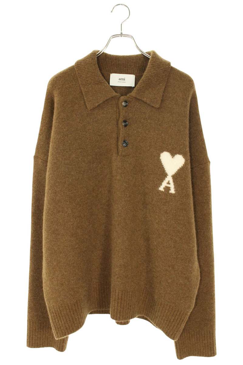 AMI 25AW Embroidered Polo Knit Sweater Brown Size XL