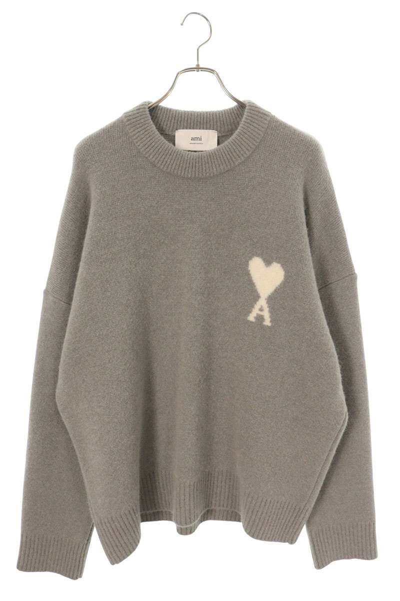 AMI 25AW Embroidered Knit Sweater Gray Size XL