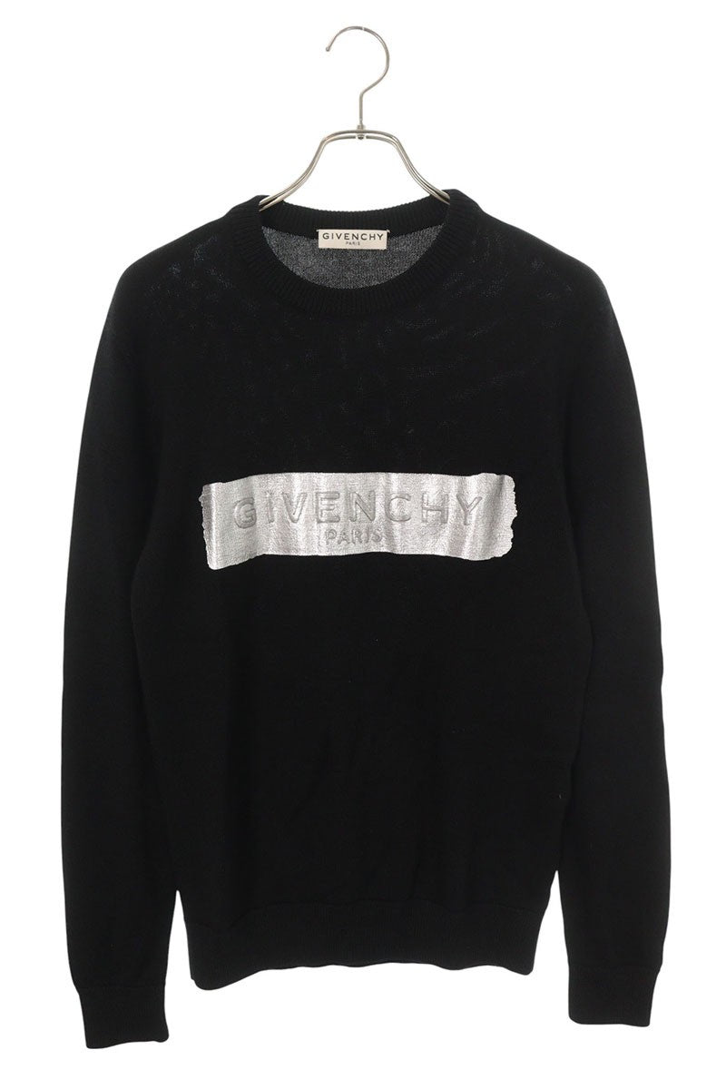 GIVENCHY Logo Design Wool Knit Black Silver Size S
