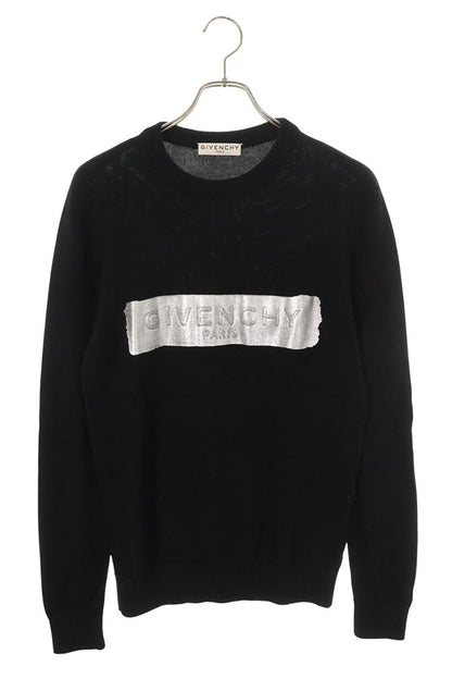 GIVENCHY Logo Design Wool Knit Black Silver Size S