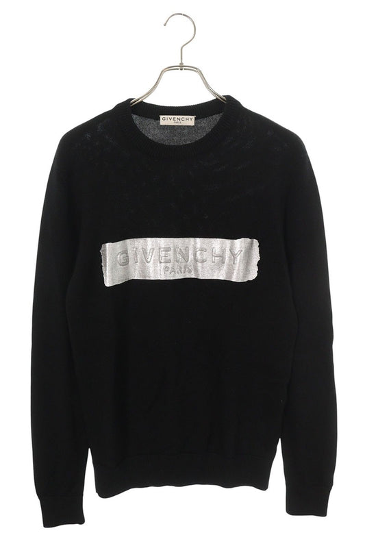 GIVENCHY Logo Design Wool Knit Black Silver Size S