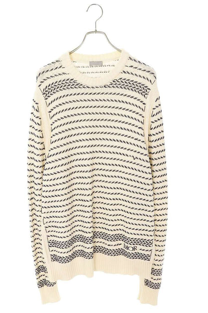 DIOR 21SS Logo Stripe Knit Off-White Navy Size L