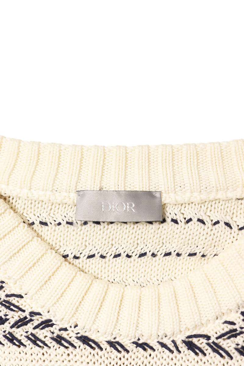 DIOR 21SS Logo Stripe Knit Off-White Navy Size L