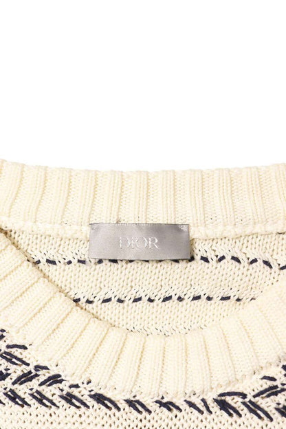 DIOR 21SS Logo Stripe Knit Off-White Navy Size L
