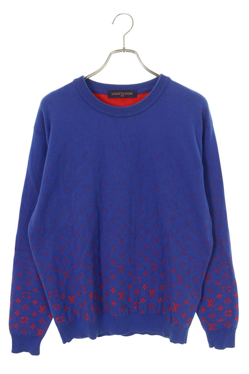 Louis Vuitton 21AW All-Over Print Knit Sweater Blue x Red Size M