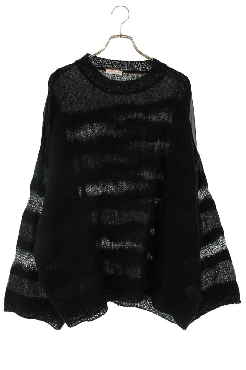 VALENTINO Border Mohair Blend Knit Black Size S