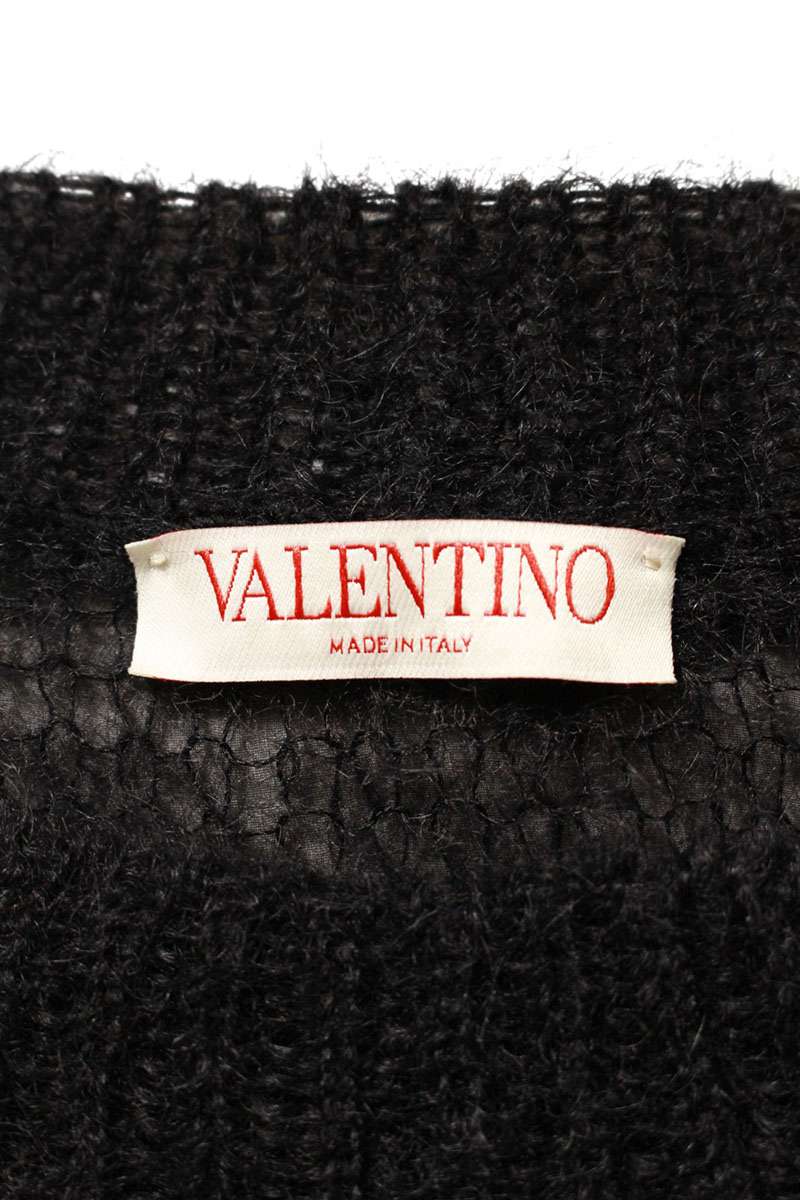 VALENTINO Border Mohair Blend Knit Black Size S