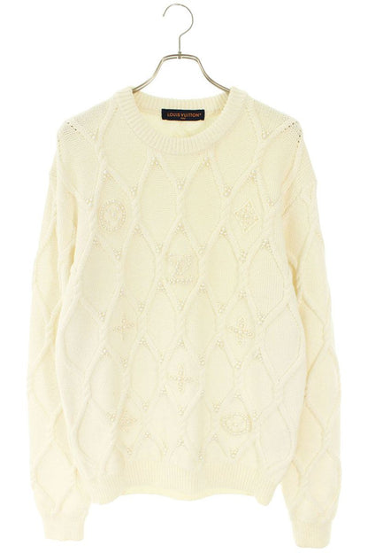 LOUISVUITTON Pearl Embellished Cable Knit White Size L