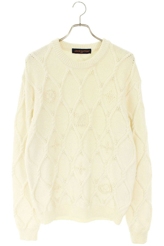 LOUISVUITTON Pearl Embellished Cable Knit White Size L