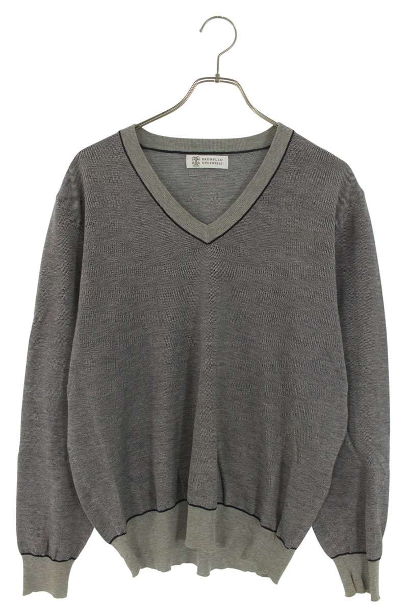 Brunello Cucinelli V-Neck Knit Sweater Gray Size 50