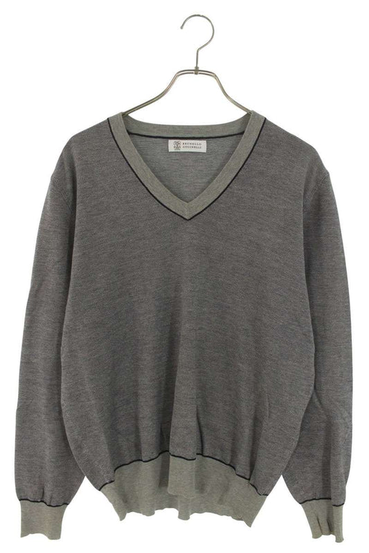Brunello Cucinelli V-Neck Knit Sweater Gray Size 50