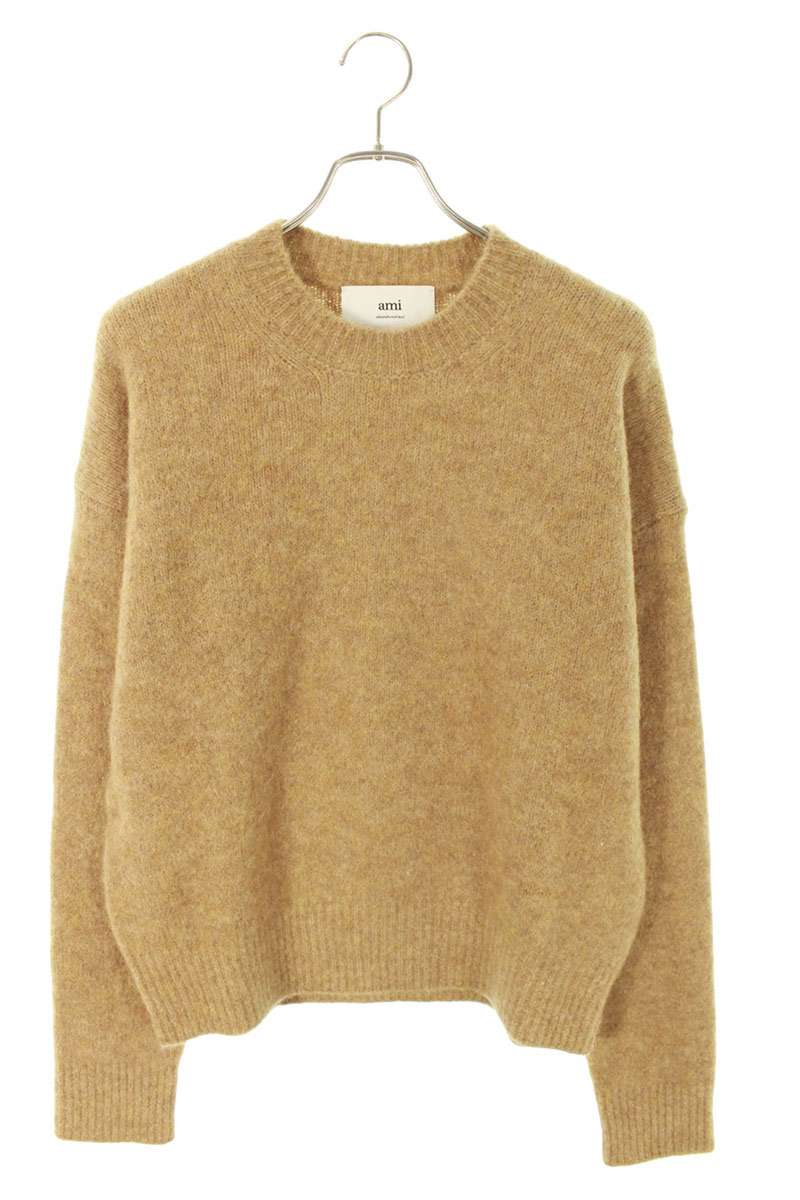 AMI 25AW Logo Embroidered Crewneck Knit Sweater Brown Size XL