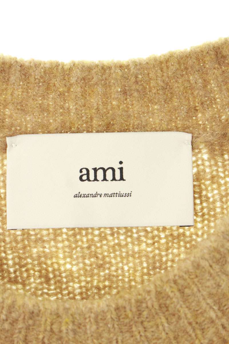 AMI 25AW Logo Embroidered Crewneck Knit Sweater Brown Size XL