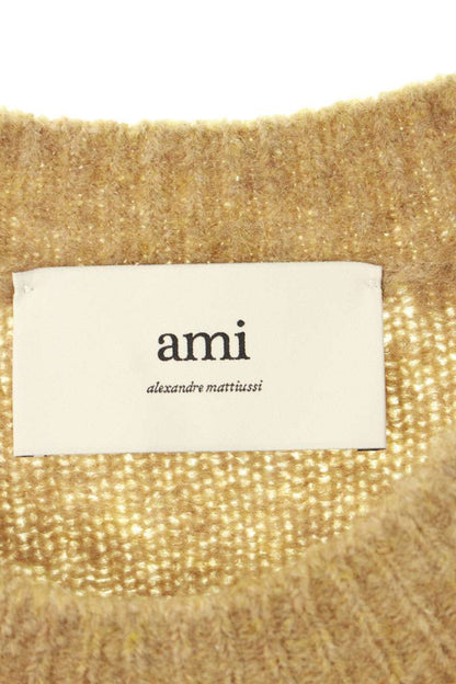 AMI 25AW Logo Embroidered Crewneck Knit Sweater Brown Size XL