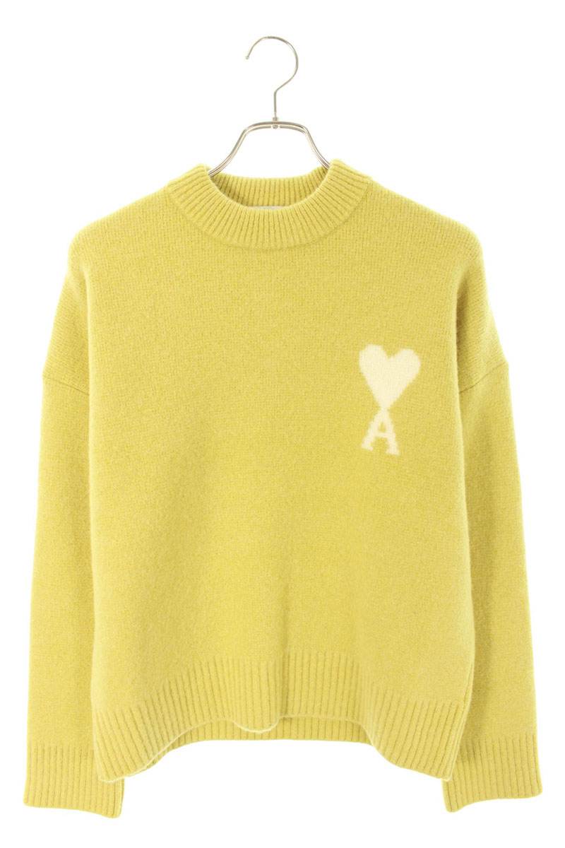 AMI 25AW Embroidered Crewneck Knit Sweater Yellow Size S
