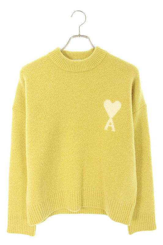 AMI 25AW Embroidered Crewneck Knit Sweater Yellow Size S