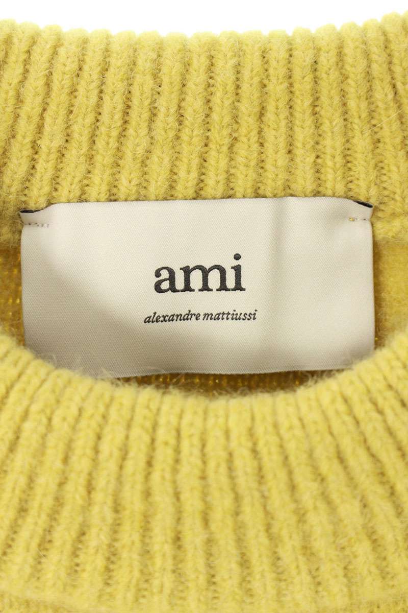 AMI 25AW Embroidered Crewneck Knit Sweater Yellow Size S