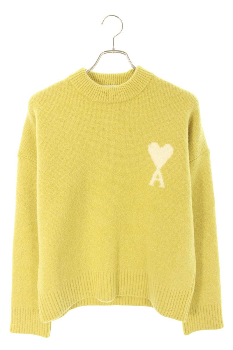 AMI 25AW Embroidered Crewneck Knit Sweater Yellow Size XL