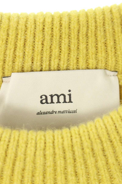 AMI 25AW Embroidered Crewneck Knit Sweater Yellow Size XL