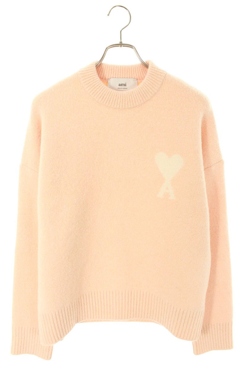 AMI 25AW Embroidered Crewneck Knit Sweater Pink Size S
