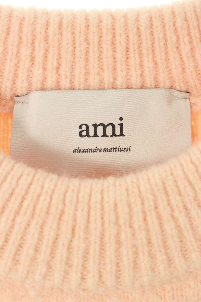 AMI 25AW Embroidered Crewneck Knit Sweater Pink Size S